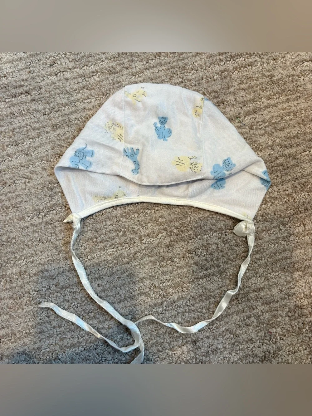 Vintage Blue & Yellow Zoo/Safari Animals Baby Bonnet